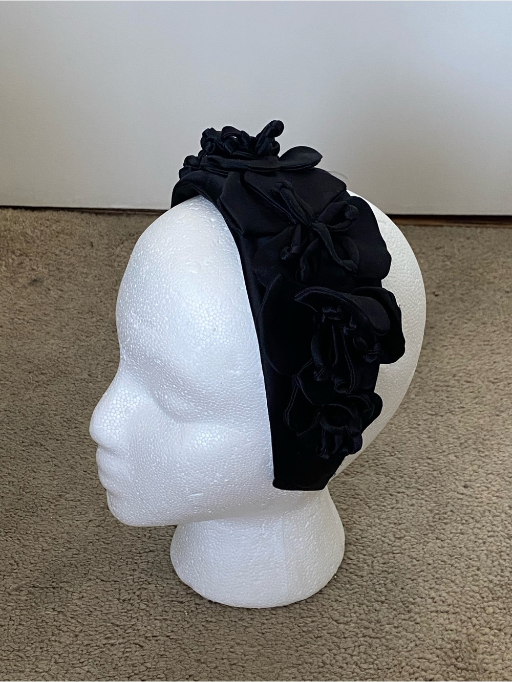 Black Floral Satin Headband